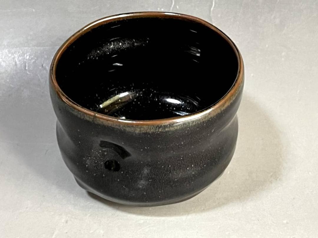 茶碗■赤膚焼 「尾西楽斎」 黒楽小茶碗 遠州七窯 黒釉 時代物 骨董品 希少■