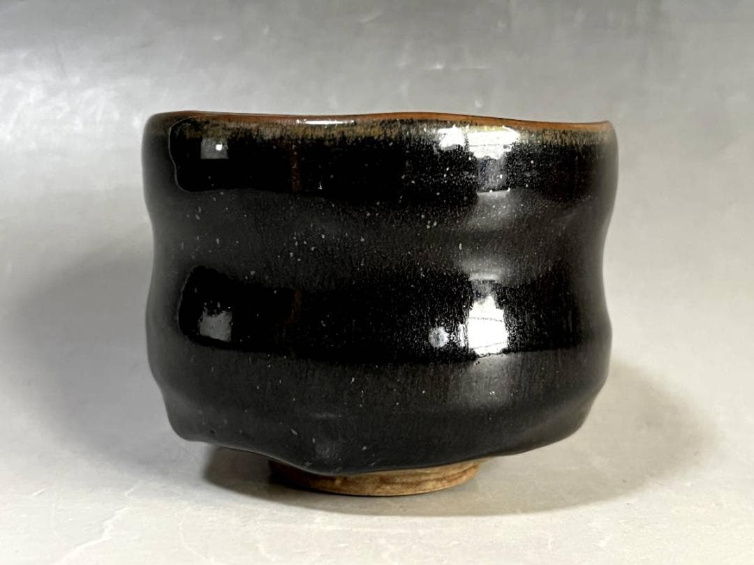 茶碗■赤膚焼 「尾西楽斎」 黒楽小茶碗 遠州七窯 黒釉 時代物 骨董品 希少■