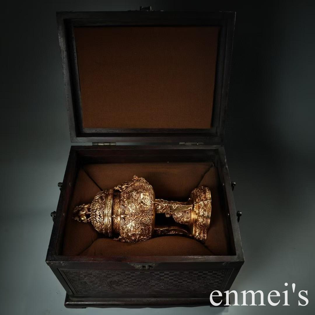 中国古美術・旧蔵六鳳三足獣耳香炉・純銅製・鏨刻鎏金・純手作り・置物・茶道・文房具