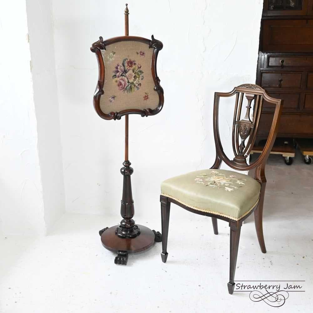 L3601-34 英国アンティーク ファイヤースクリーン スタンド プチポワン