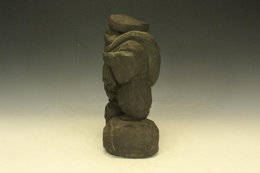 古銅 木彫刻写 大黒 像 高26.7cm(A366)