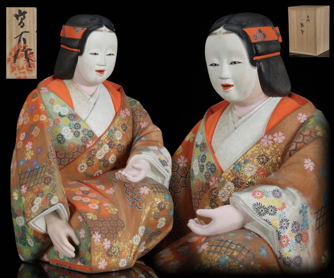 【高古作】木彫彩色 能楽 熊野 能人形 昭和十五年 共箱 二重箱 古美術 骨董品