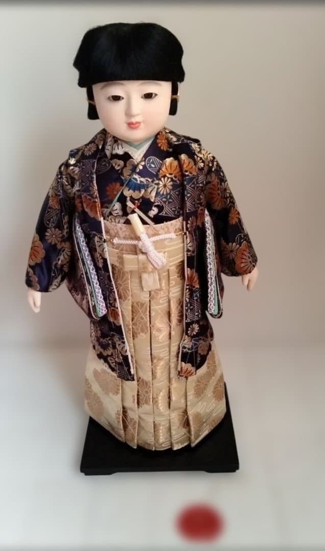 市松人形 紺色と金色の花模様15号