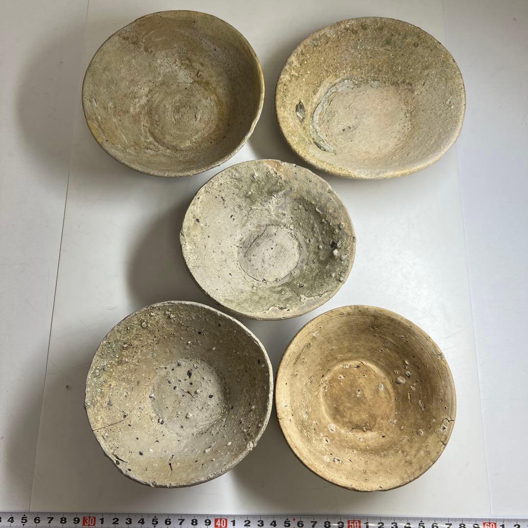 専用　鎌倉時代　山茶碗5客　口径約14~15.5㎝　東Y7-1225③タエカ