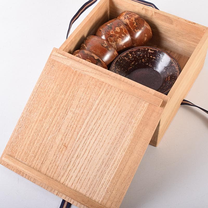 煎茶道具　足助乾漆　高山兼山作　煎茶碗四客　茶托五客　共布共箱　V　R8679