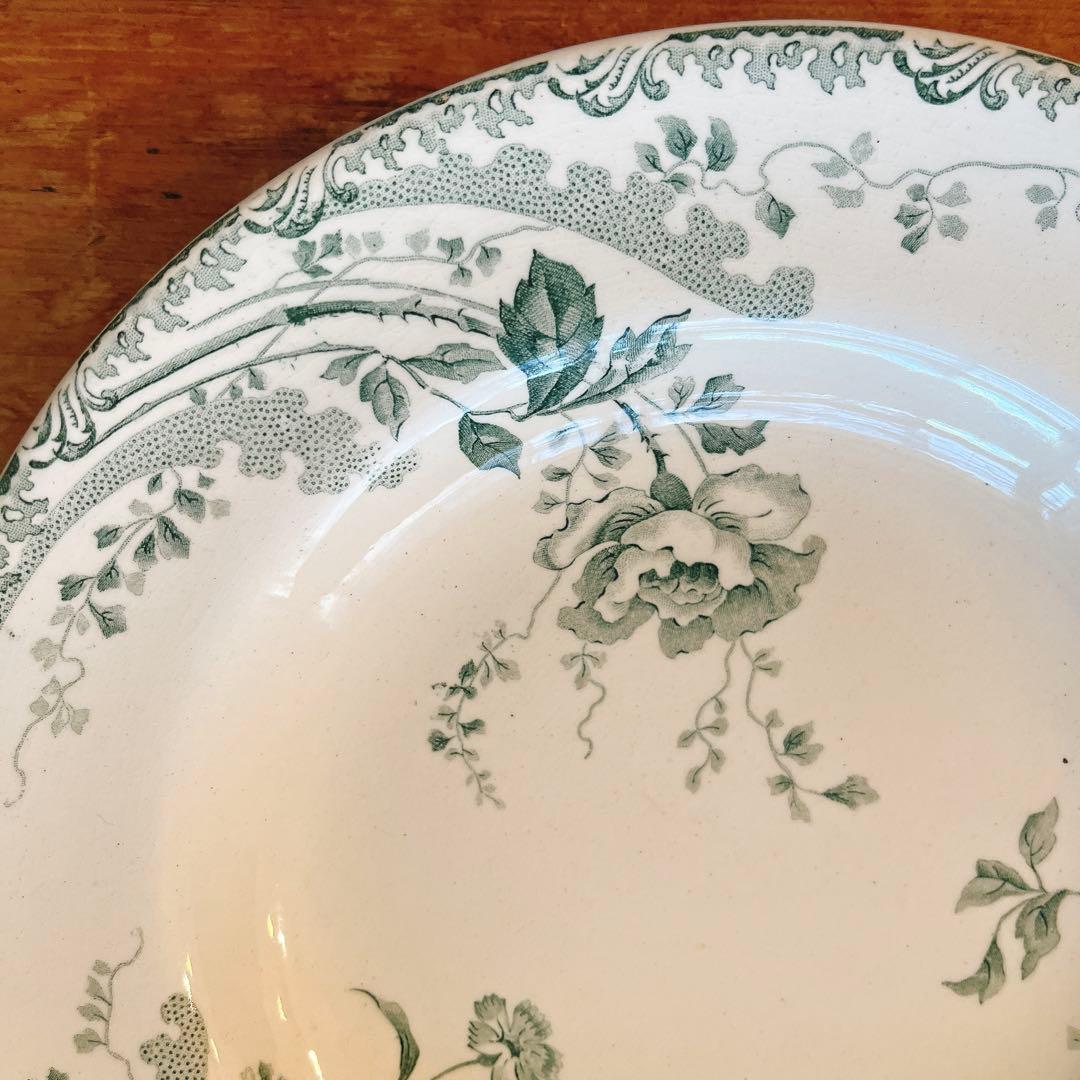 ショワジールロワ　淡いグリーンが素敵な花柄のスーププレート