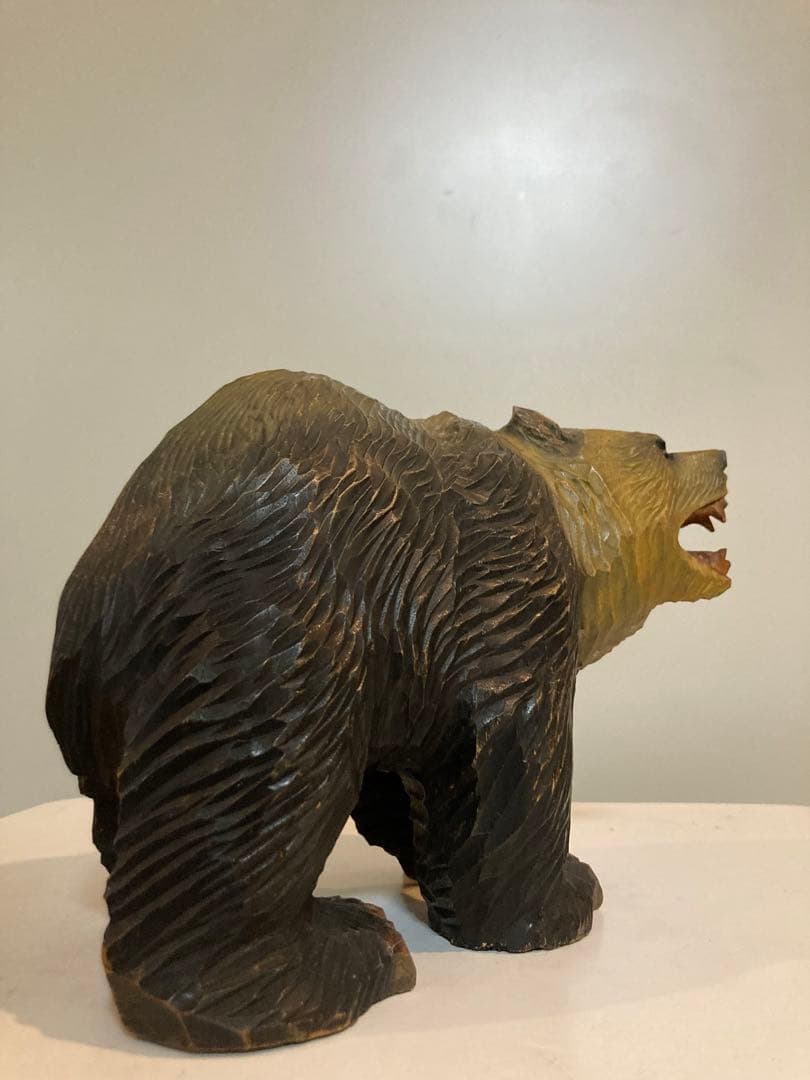 木歩　引間二郎　木彫熊　毛彫　八雲