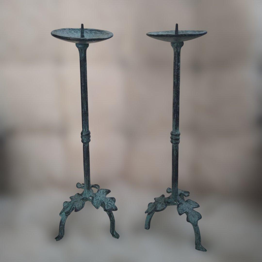 ✰レアなブロンズ製アンティークキャンドルスタンド2点セット