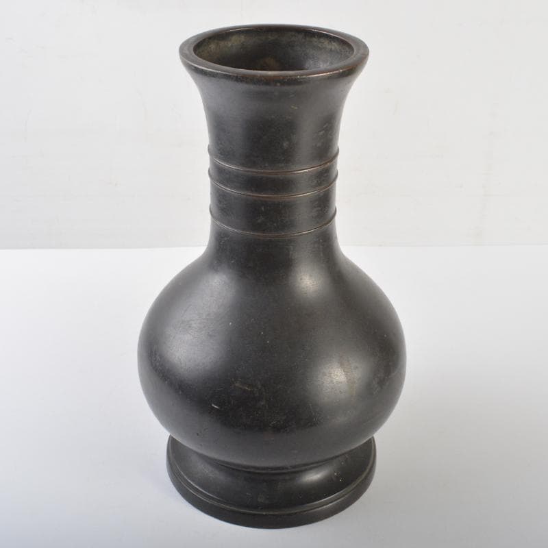 古銅銀象嵌　碇桜文　長顎瓶　横須賀泉商会款　重さ約6kg　H　R7179B