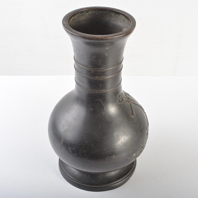 古銅銀象嵌　碇桜文　長顎瓶　横須賀泉商会款　重さ約6kg　H　R7179B