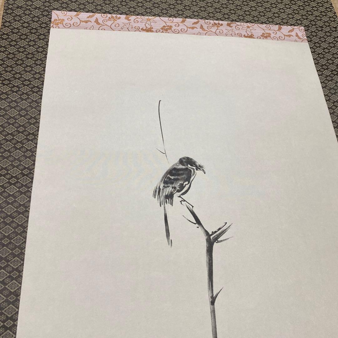 【未使用品・極美品】アンティーク　掛け軸　画題：枯木　百舌鳥