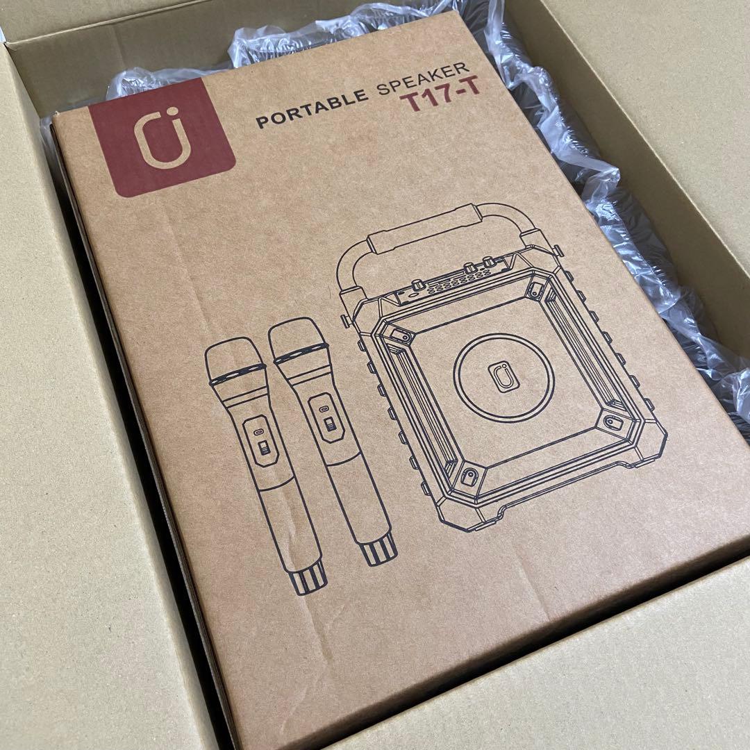 【新品未使用】カラオケ 家庭用 ワイヤレスマイク２本付き 小型カラオケマシン