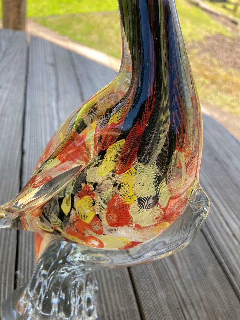 【レア物】ガラスアンティーク 孔雀 彫刻 インテリア【幸運】