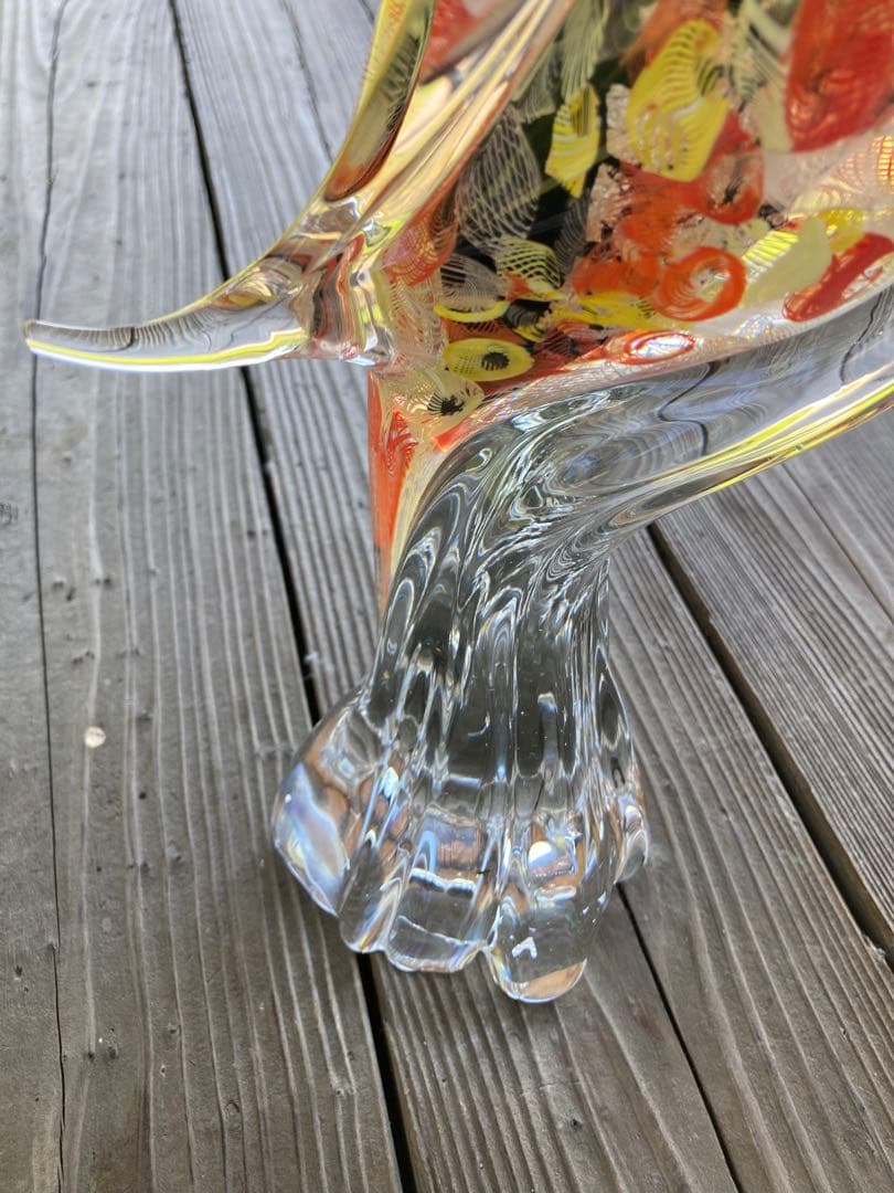 【レア物】ガラスアンティーク 孔雀 彫刻 インテリア【幸運】