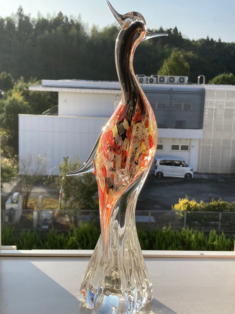 【レア物】ガラスアンティーク 孔雀 彫刻 インテリア【幸運】