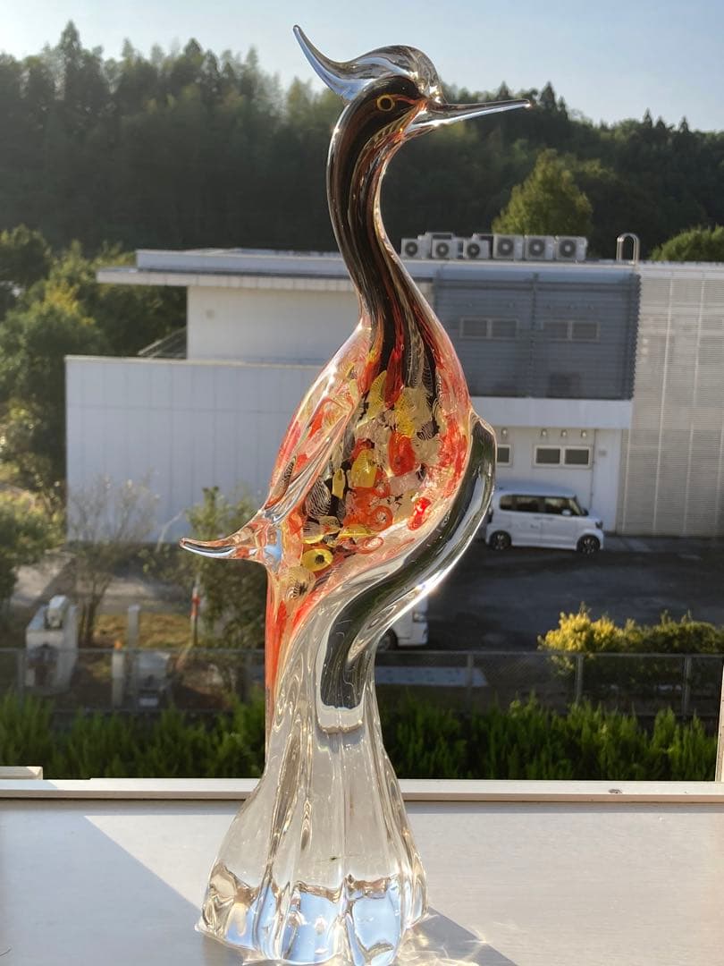 【レア物】ガラスアンティーク 孔雀 彫刻 インテリア【幸運】