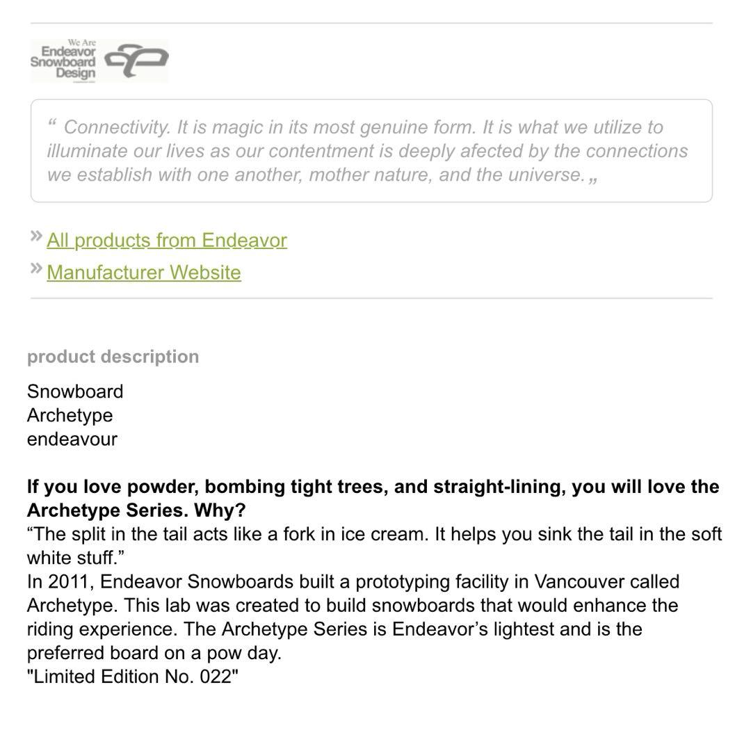 【新品限定品】Endeavorboards Archetype156cm