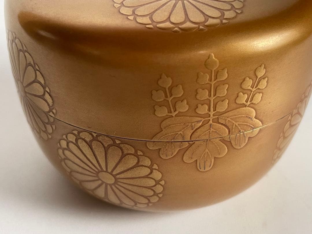 漆工　蒔絵師　中村湖舟 金地菊桐蒔絵平棗　加賀蒔絵　茶道具　共箱