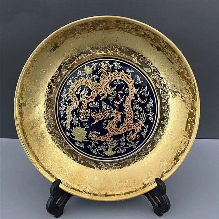 五彩金竜紋盤 中国美術 茶道具 香道具 装飾品 現代工芸品 美術品 置物