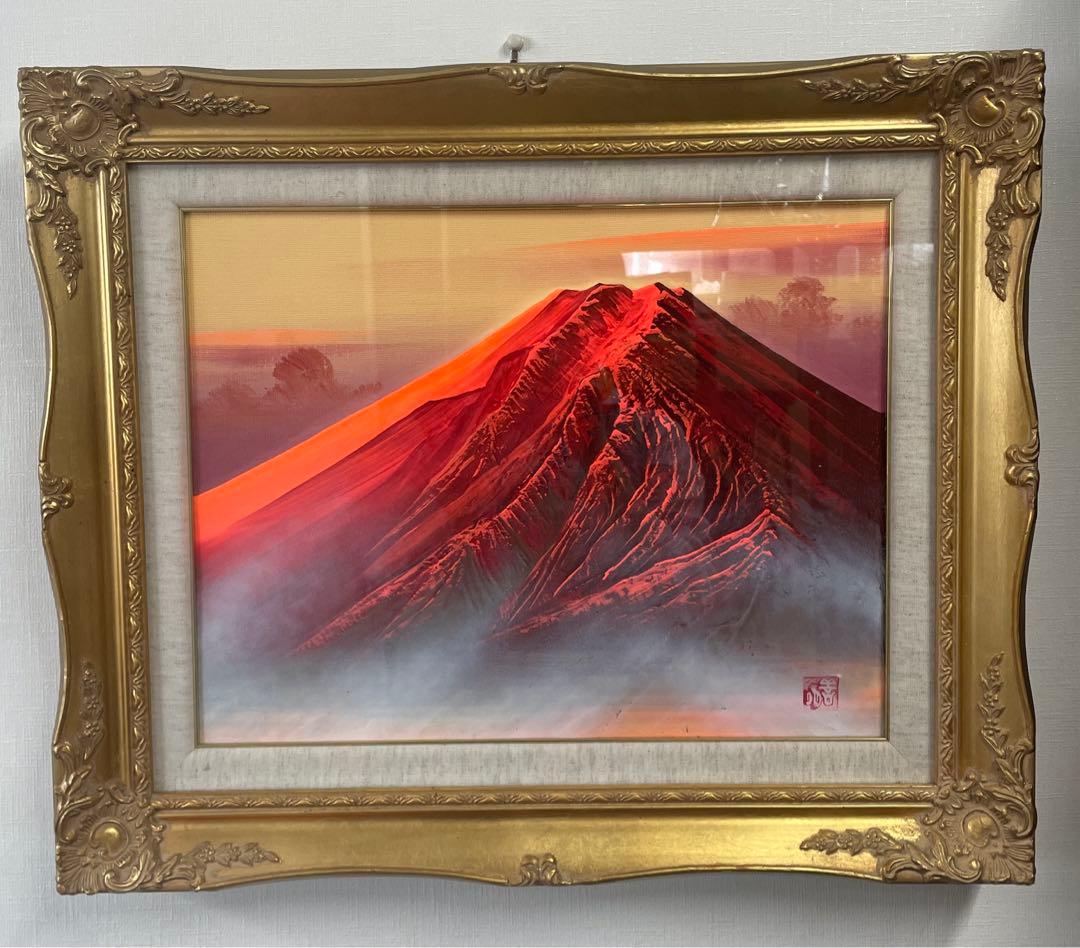 赤富士　百瀬善明 3D 立体画 風景画 絵画 日本画　富士山　盛り絵　美術品