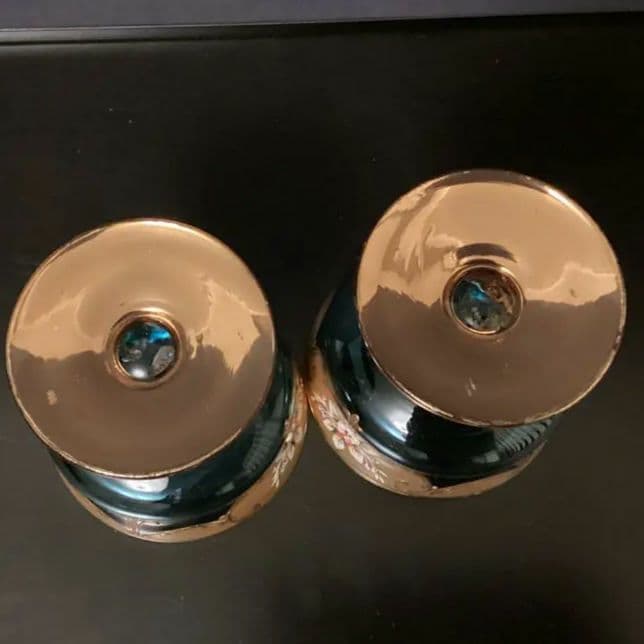 ベネチアングラス　金色とブルーのエレガントなデザインの手描き花柄グラス　⑤⑥