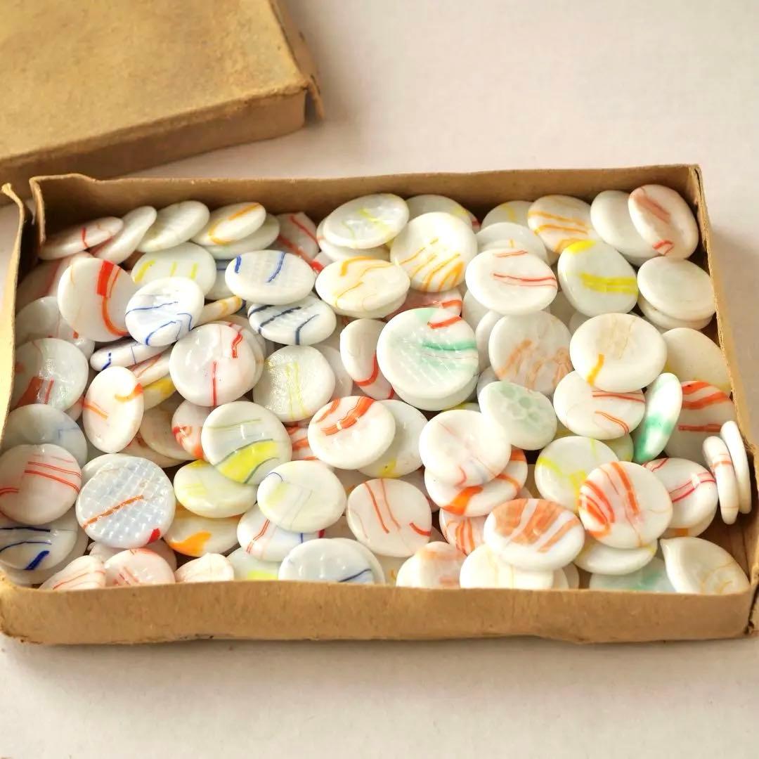 元箱入り乳白色マーブルおはじき 140枚以上 豆けり 昭和 レトロ