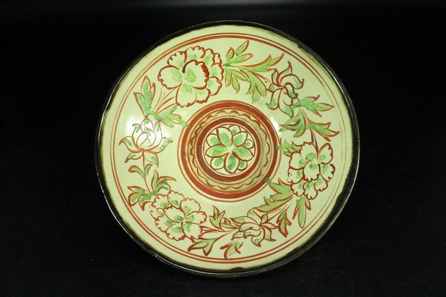 中国美術 赤絵 草花紋 碗 古美術 唐物 茶道具伝来(K-YC513)