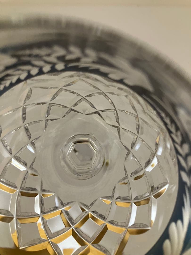 青赤エッチングデザインクリスタルグラス　ボヘミアングラス