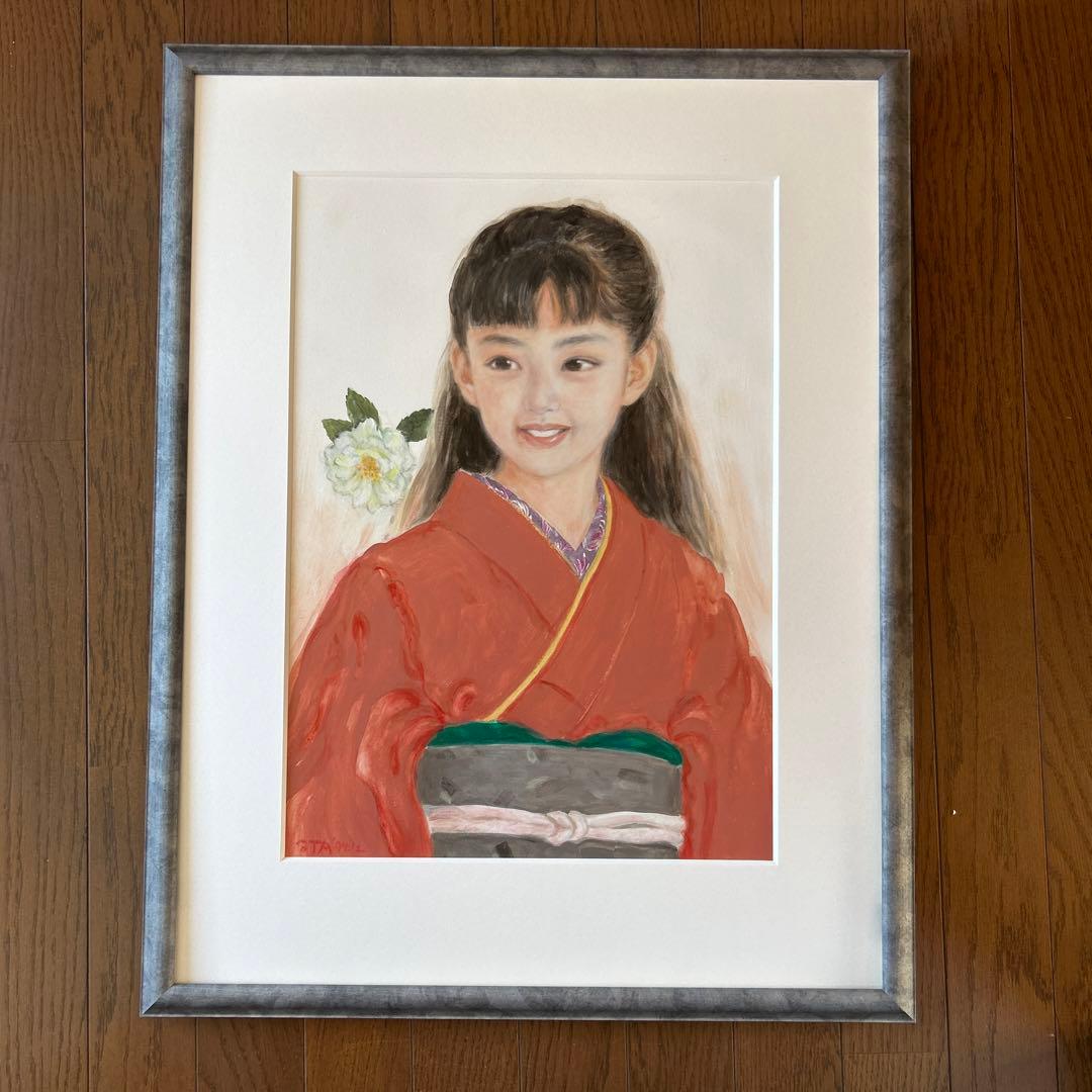 絵画　アクリル画　原画　少女　おおた慶文　「白さざんか」