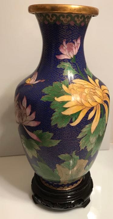 花瓶　七宝焼花瓶　台座付き