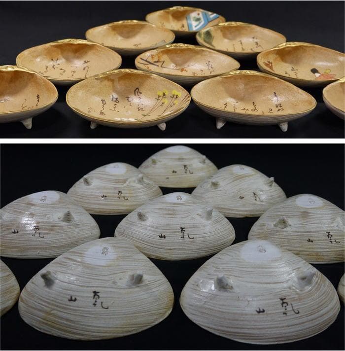 源氏絵　貝向付十客　秋艸庵　水野秋夫造　乾山写　状態良好美品　雛祭　茶道具