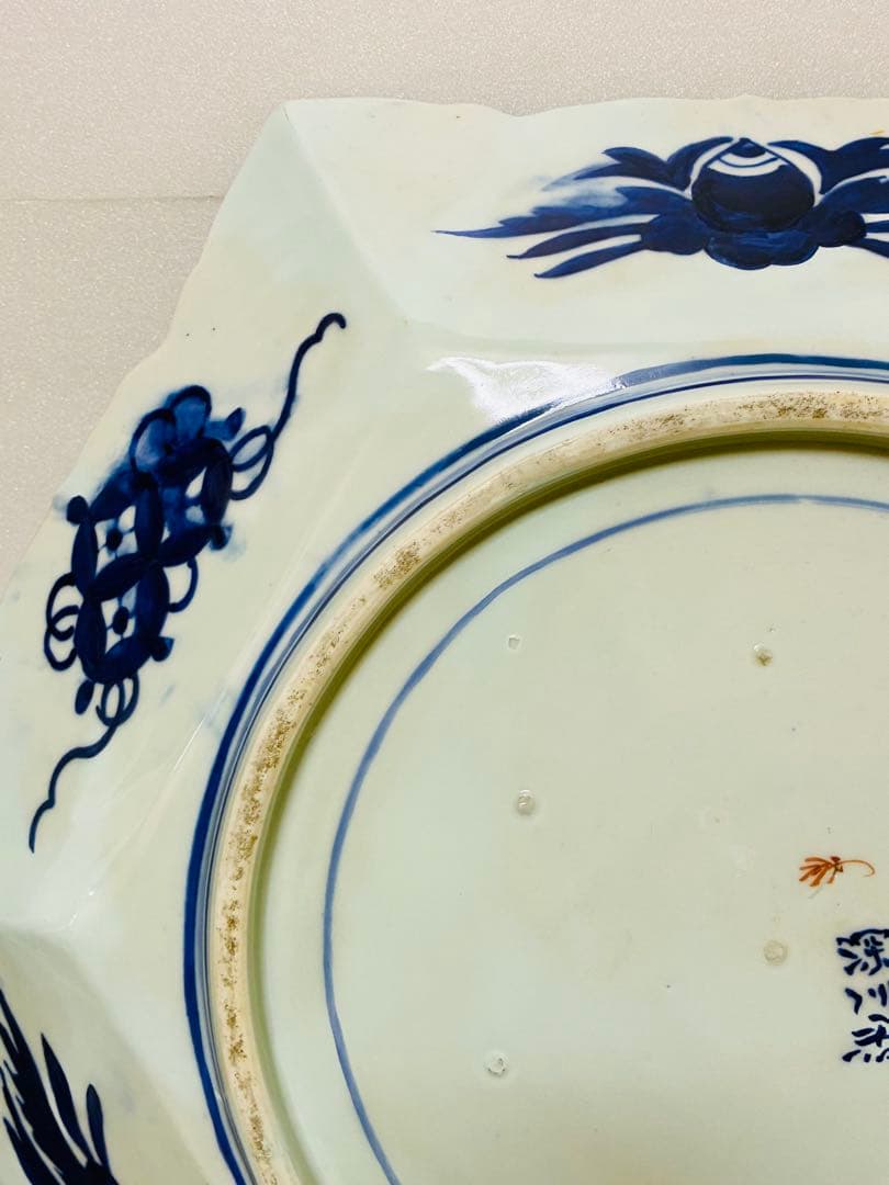 お値下❌ 明治初期 香蘭社 色絵褐地藤絵人物文 ブラックホーソン六角大皿