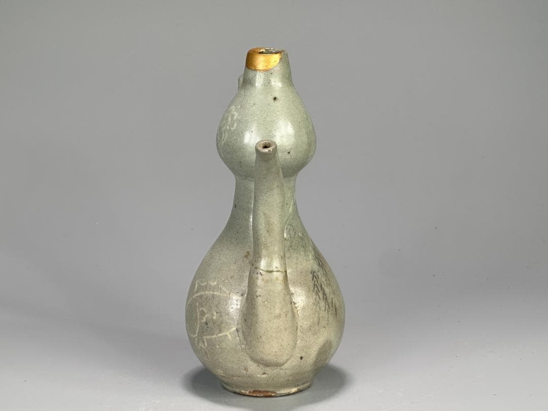 韓国美術　高麗～李朝時代　高麗青磁　象嵌魚柳文　急須　水注　金継　朝鮮古陶磁