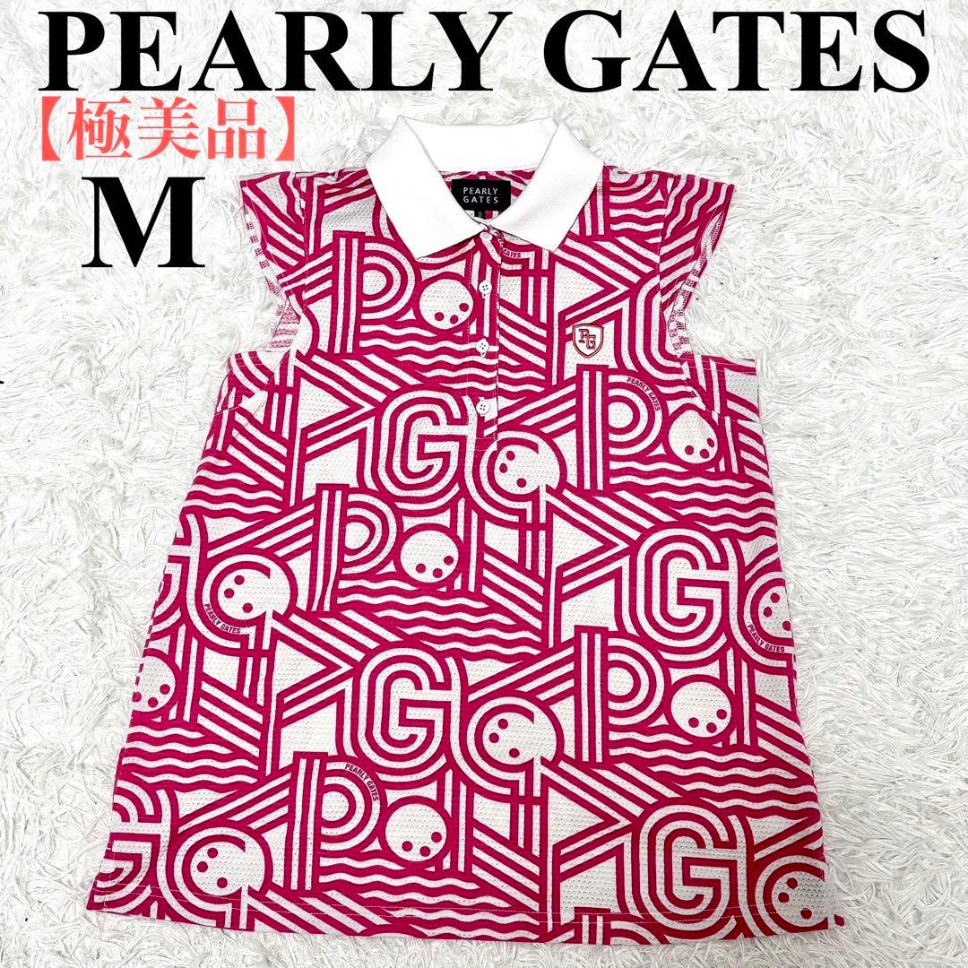 【極美品】パーリーゲイツ　ノースリーブポロシャツ　総柄　ピンク　ホワイト　ゴルフ