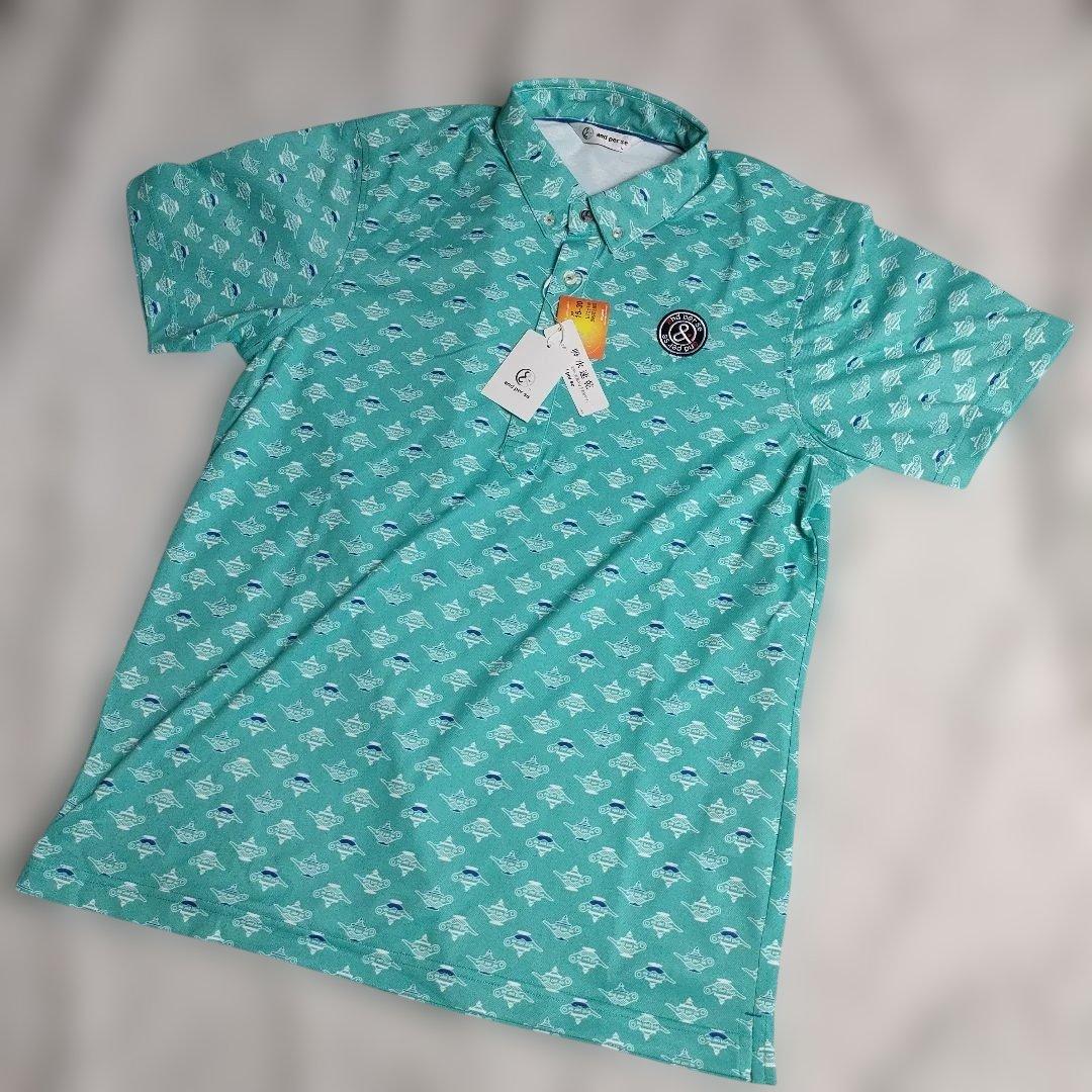 AND PER SE アンパスィ 半袖ポロシャツ ボタンダウン 総柄 グリーン系