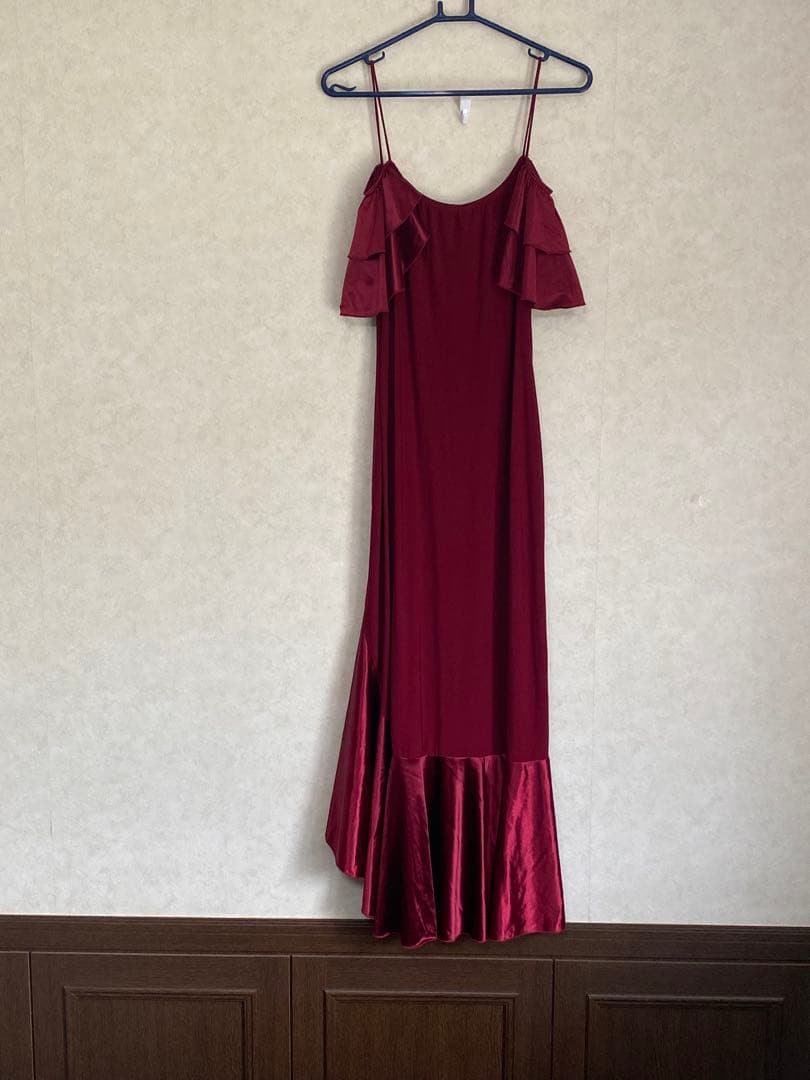 シェゴ バーガンディ オフショルダーマキシドレス