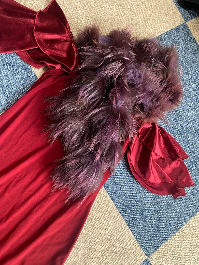 シェゴ バーガンディ オフショルダーマキシドレス