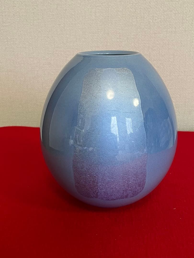 人間国宝 中田一於 淡青釉裏銀彩 花瓶 管理N50 九谷焼 日本工芸会正会員