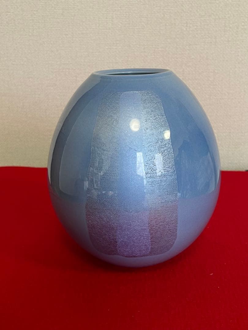 人間国宝 中田一於 淡青釉裏銀彩 花瓶 管理N50 九谷焼 日本工芸会正会員