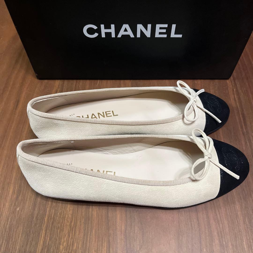 極美品　CHANEL バイカラー　バレリーナ　フラットシューズ