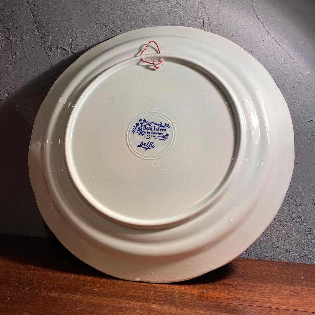 アンティーク デルフト焼き 34cm壁掛け飾り皿 漁師 アート 美品