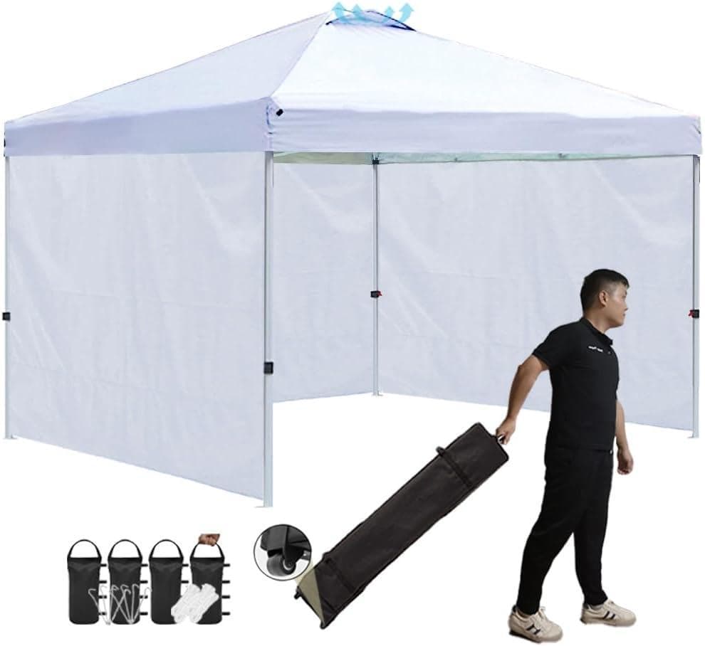 ToopTapu タープテント ワンタッチ サイドシート(ホワイト, 3x3m)