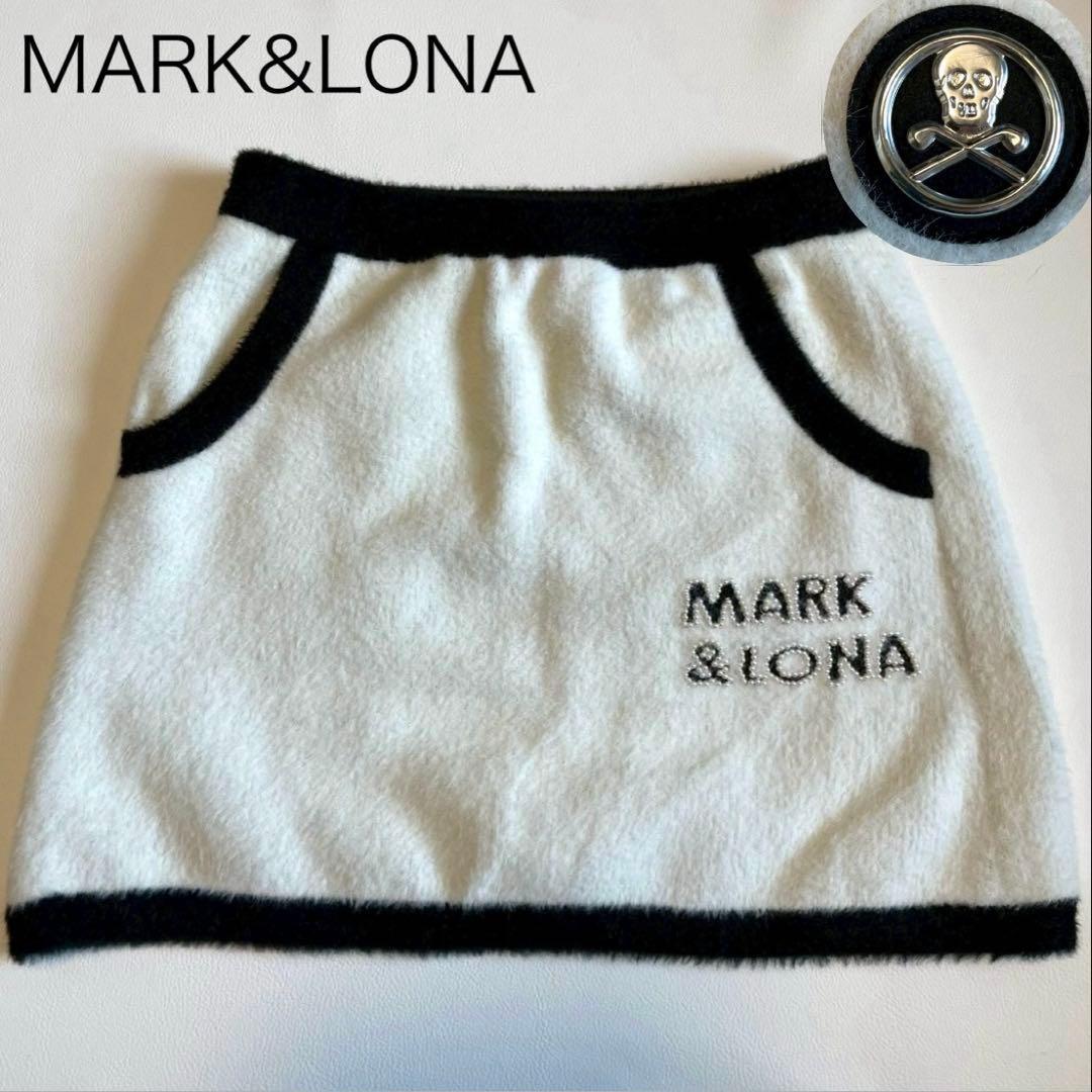美品【マーク＆ロナ】ゴルフウェア スカート ロゴ スカル ラインストーン 白 L