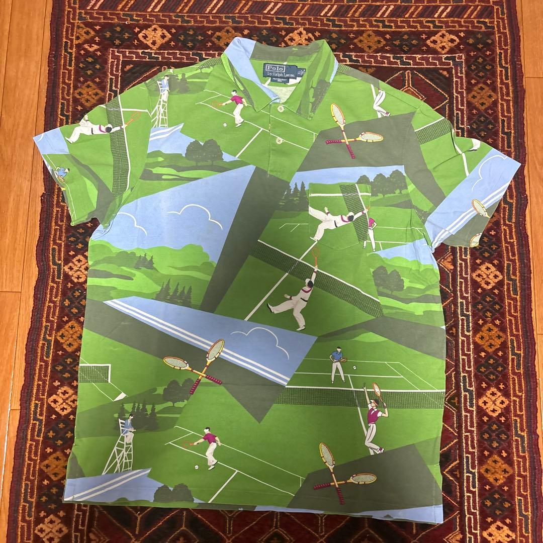 レアピース　ラルフローレン　テニス総柄　ポロシャツ　90s
