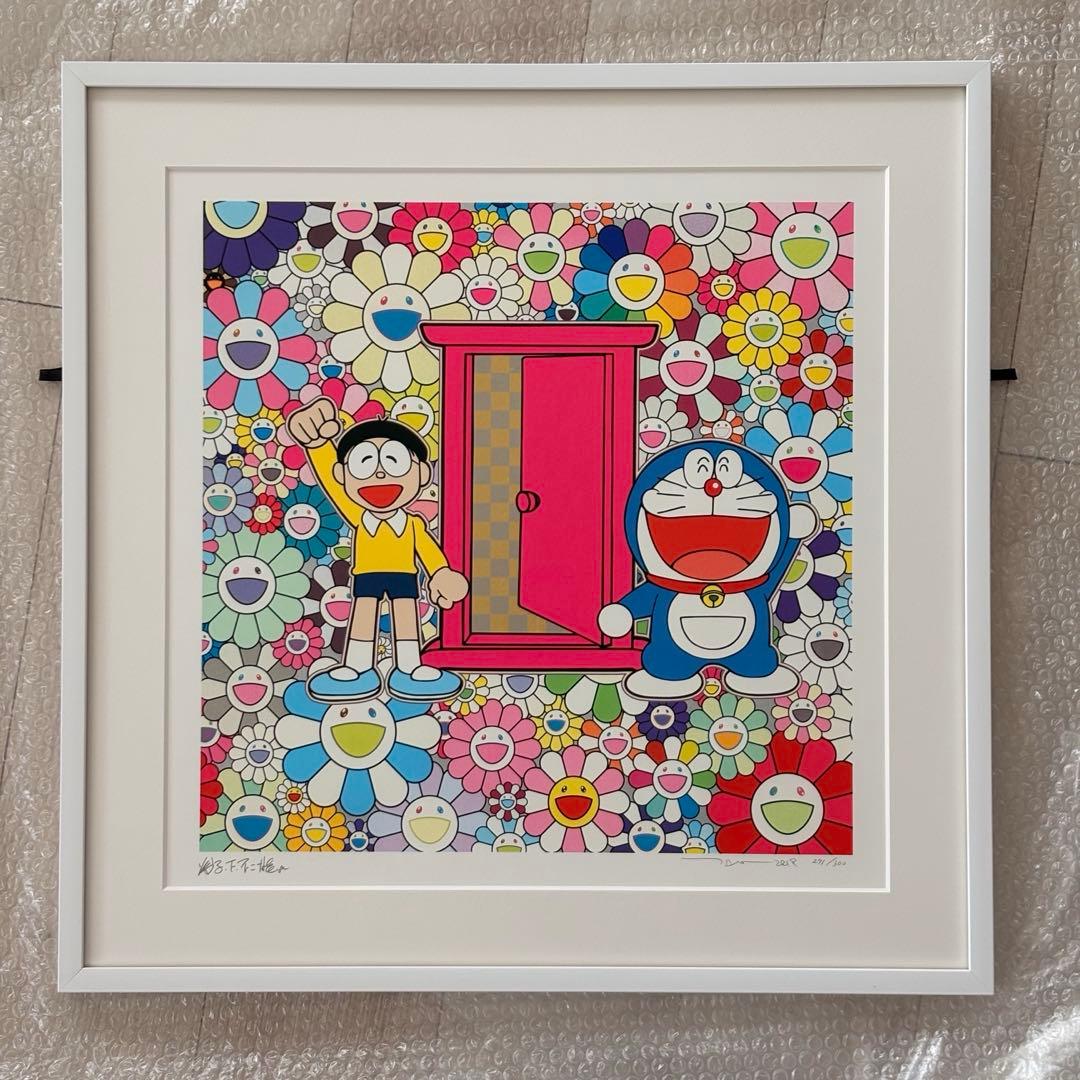 【額装済】版画　ドラえもん　村上隆　「どこでもドア」でお花畑にやって来た！