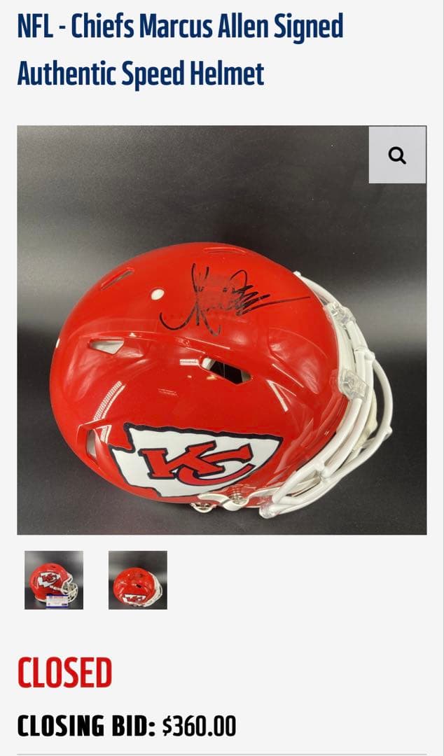 カンザスシティ・チーフスオーセンティック ヘルメット マーカス・アレンサイン入り