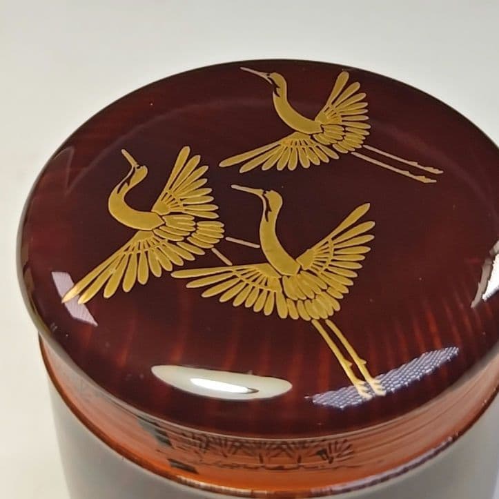 イ778 棗『鶴金蒔絵　棗　共箱』『塗師　峯清作』茶入　茶器　茶道具