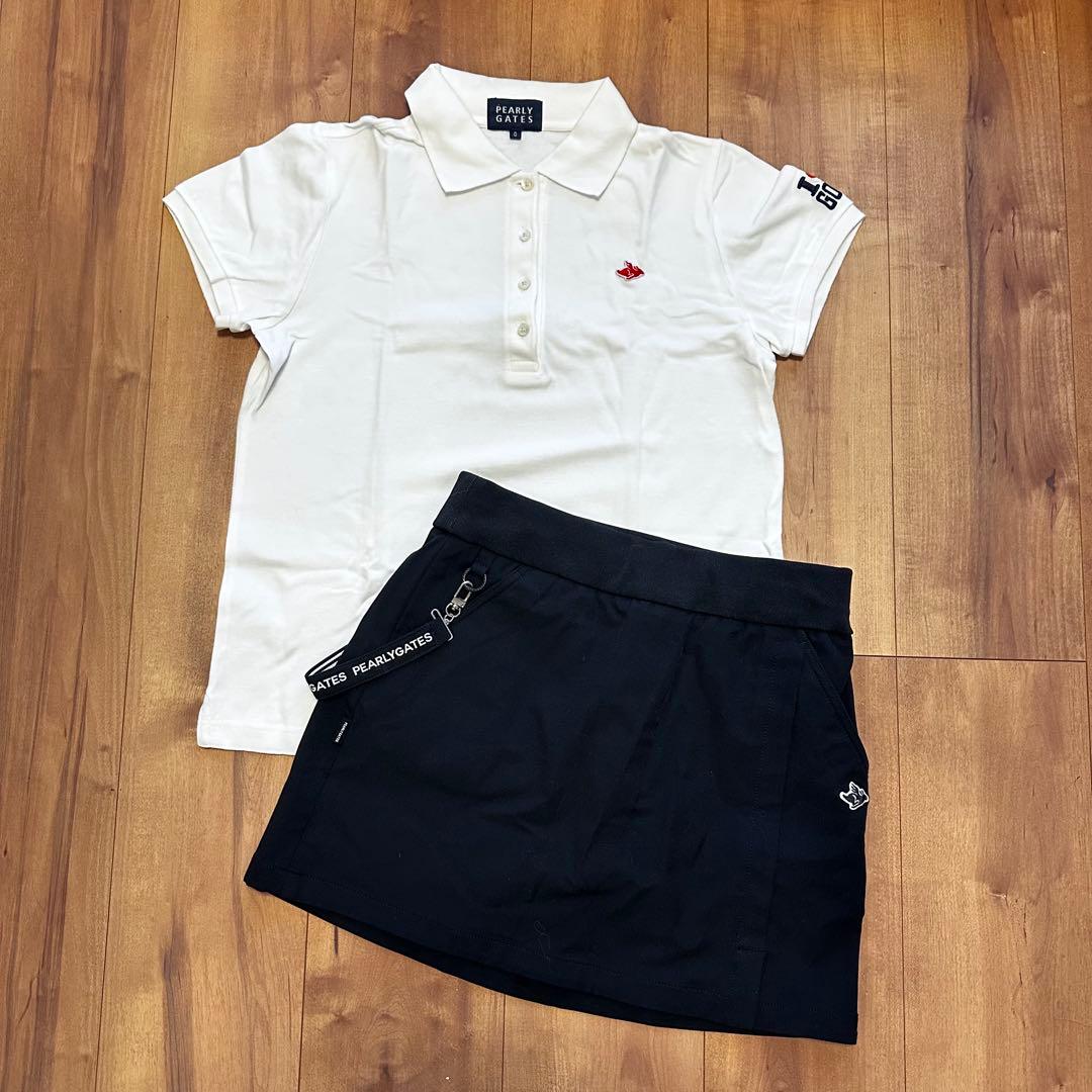 パーリーゲイツ　半袖ポロシャツ　スカート　アクセサリー付き　サイズ0 白×黒