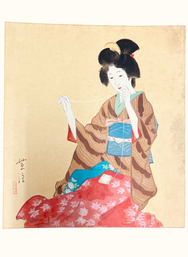 「笠松紫浪」 真作！貴重　絹色紙画　日本画