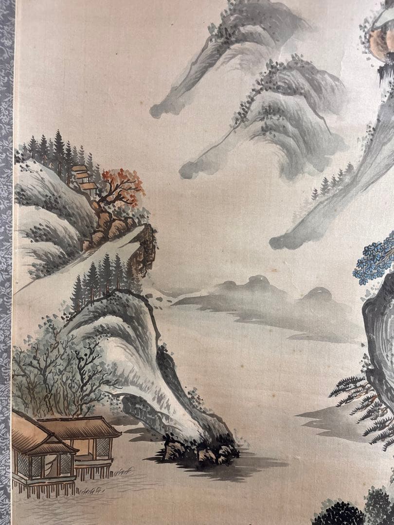 中国水墨画　絹本　作者不詳　肉筆　 山水